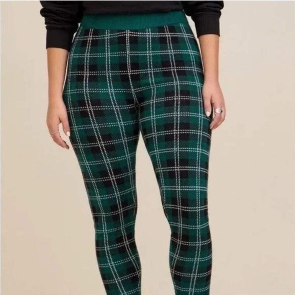 Torrid Green Plaid Sweater Knit Leggings 2X 18 20 High Rise Stretch Pull On NWT - Picture 5 of 11